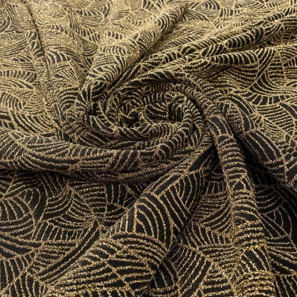 Tecido Malha Lurex Dourado Fundo Preto • Luema Tecidos