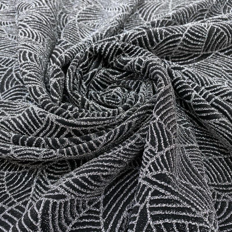 Tecido Malha Lurex Prata Fundo Preto • Luema Tecidos