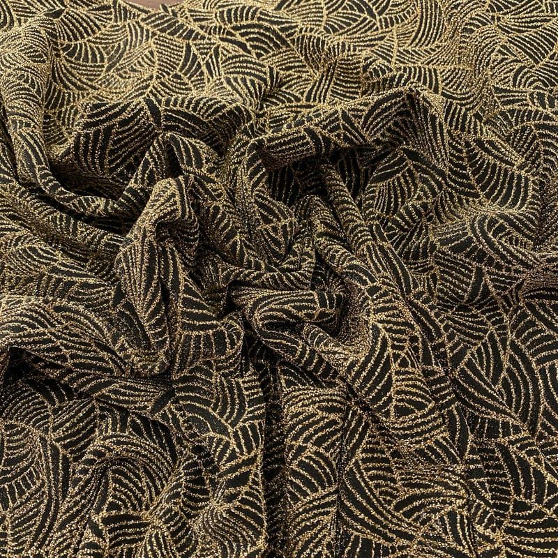 Tecido Malha Lurex Dourado Fundo Preto • Luema Tecidos