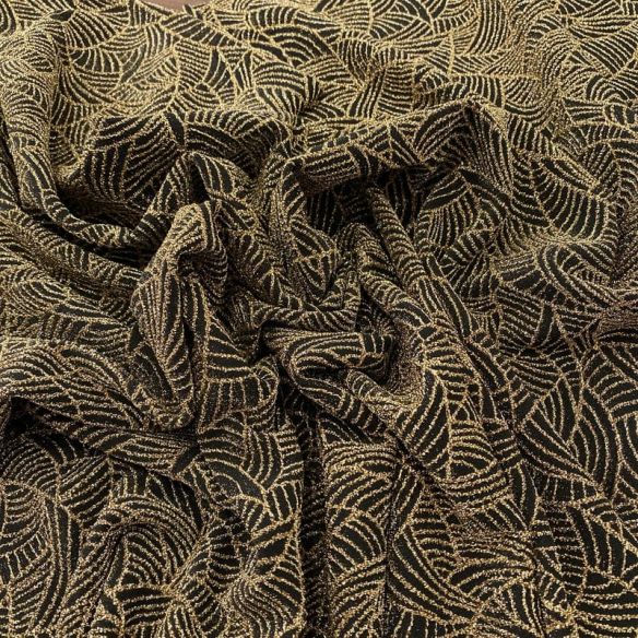 Tecido Malha Lurex Dourado Fundo Preto • Luema Tecidos