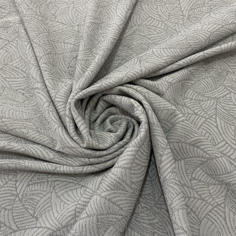 Tecido Malha Lurex Prata Fundo Cinza Claro • Luema Tecidos