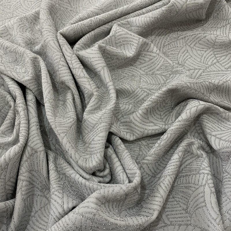 Tecido Malha Lurex Prata Fundo Cinza Claro • Luema Tecidos