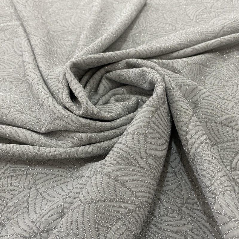 Tecido Malha Lurex Prata Fundo Cinza Claro • Luema Tecidos