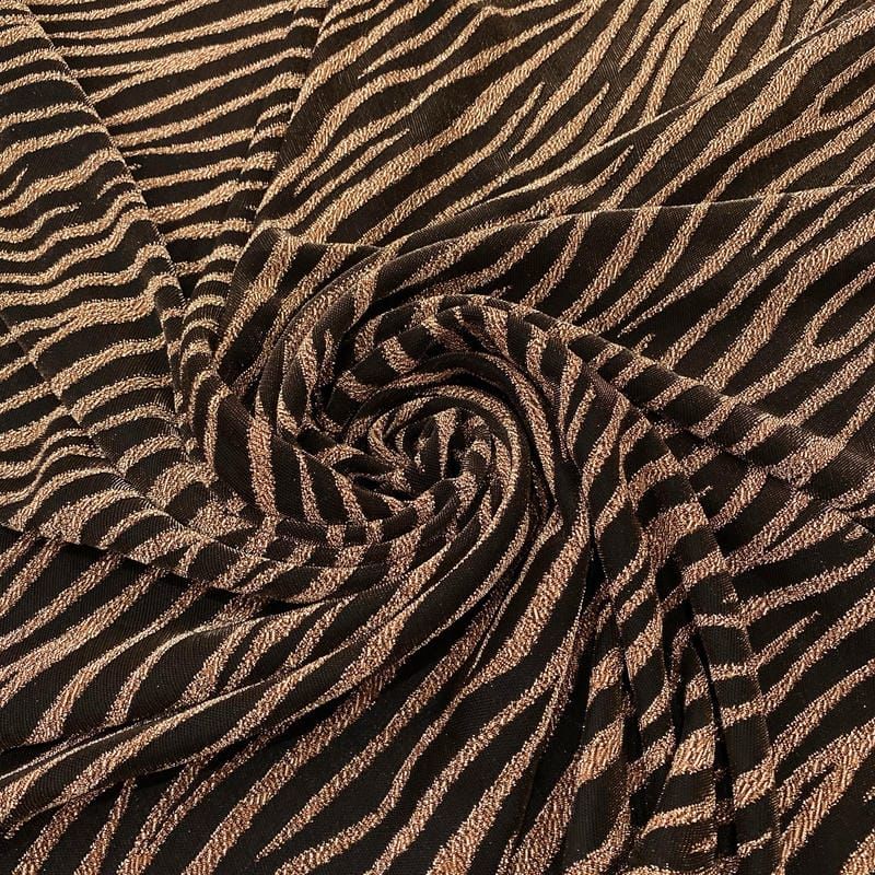 Tecido Malha Lurex Zebra Dourado Fundo Preto • Luema Tecidos