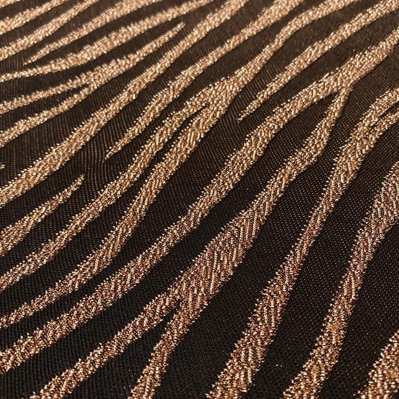 Tecido Malha Lurex Zebra Dourado Fundo Preto • Luema Tecidos