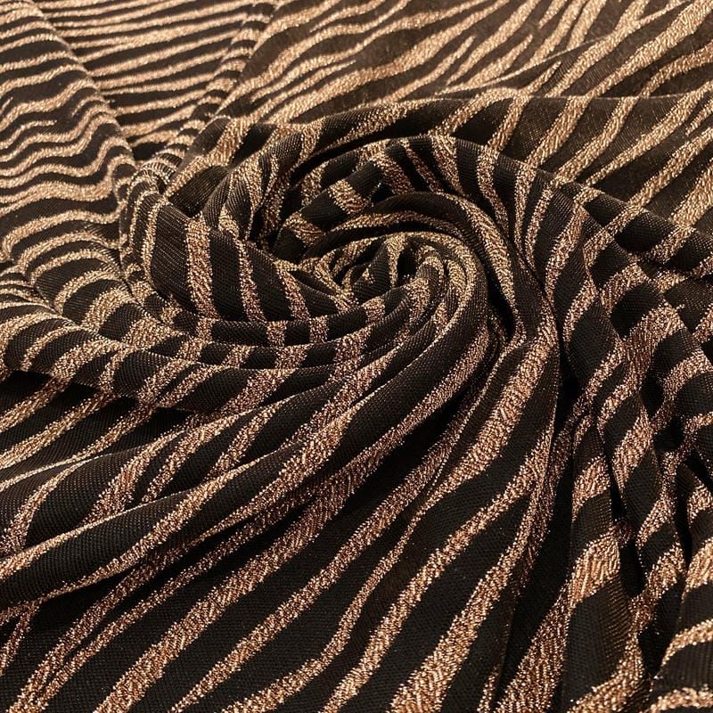 Tecido Malha Lurex Zebra Dourado Fundo Preto • Luema Tecidos