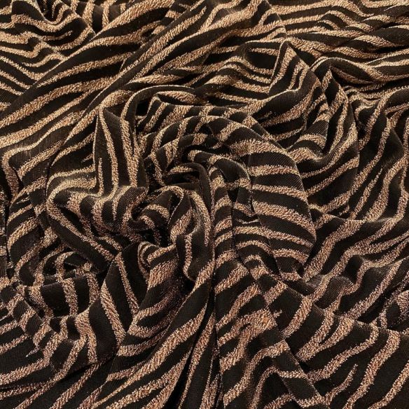 Tecido Malha Lurex Zebra Dourado Fundo Preto • Luema Tecidos