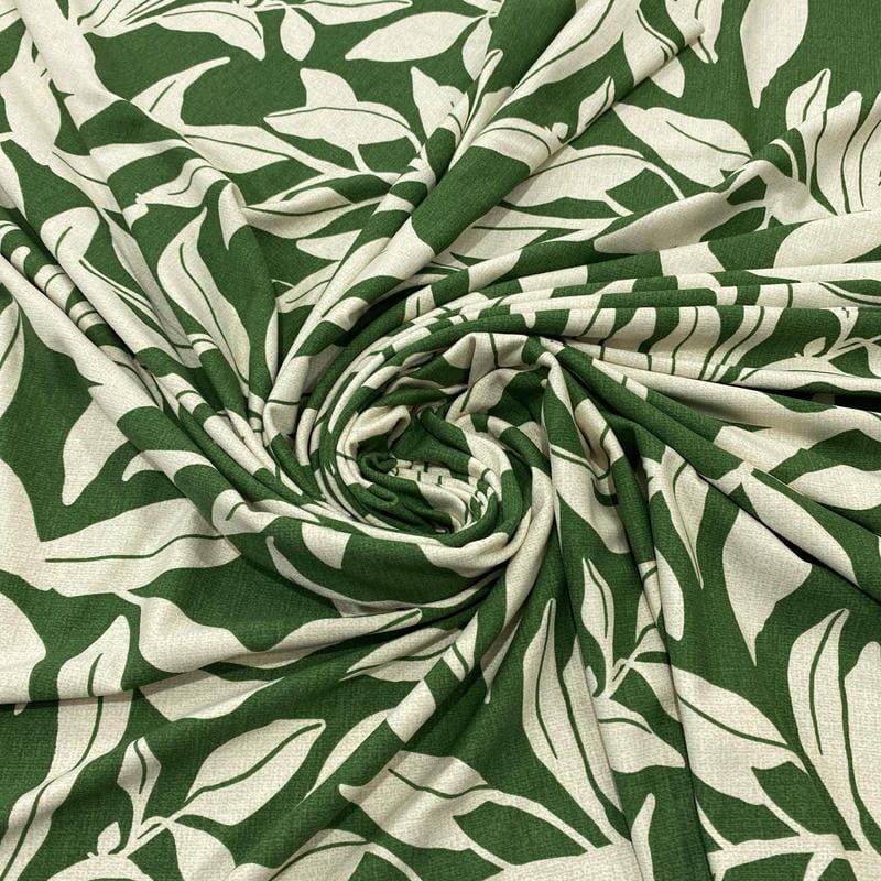 Tecido Viscolycra Estampada Folhagens Verde • Luema Tecidos