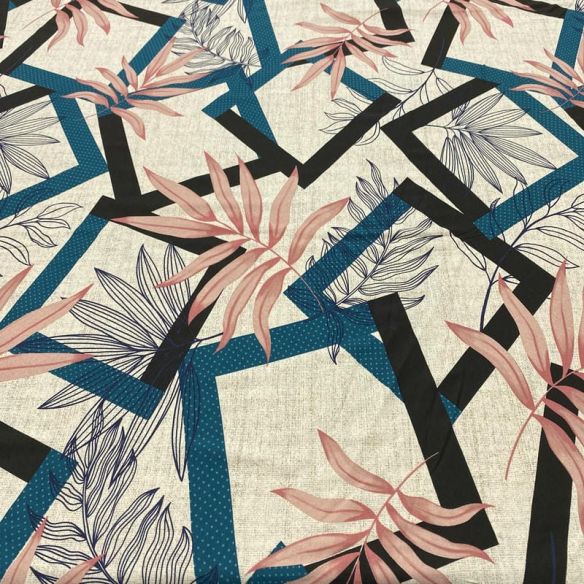 Tecido Viscolycra Estampada Abs Quadros e Folhagens • Luema Tecidos