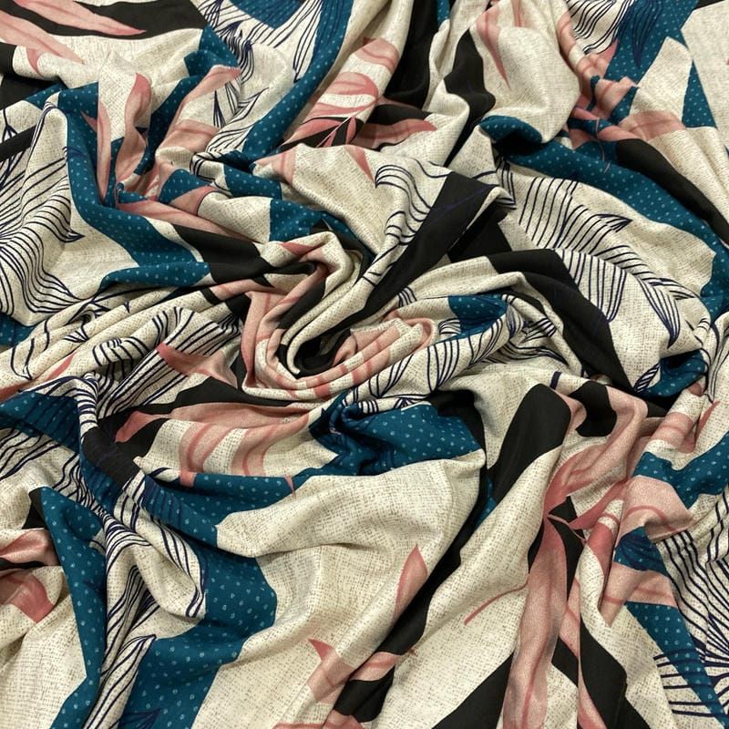 Tecido Viscolycra Estampada Abs Quadros e Folhagens • Luema Tecidos
