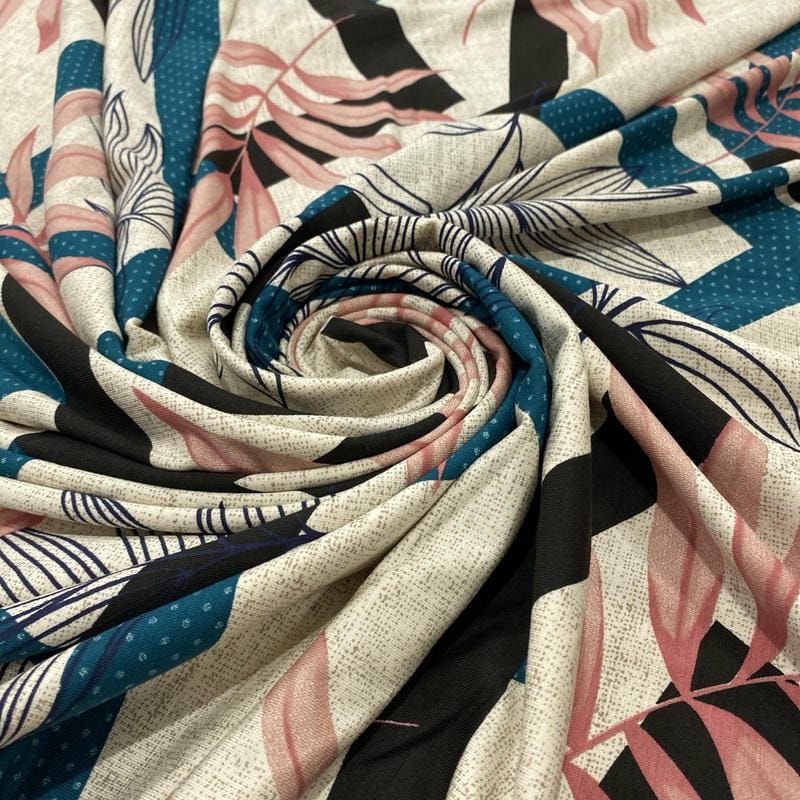 Tecido Viscolycra Estampada Abs Quadros e Folhagens • Luema Tecidos