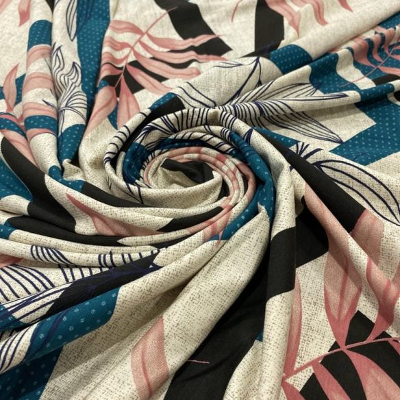 Tecido Viscolycra Estampada Abs Quadros e Folhagens • Luema Tecidos