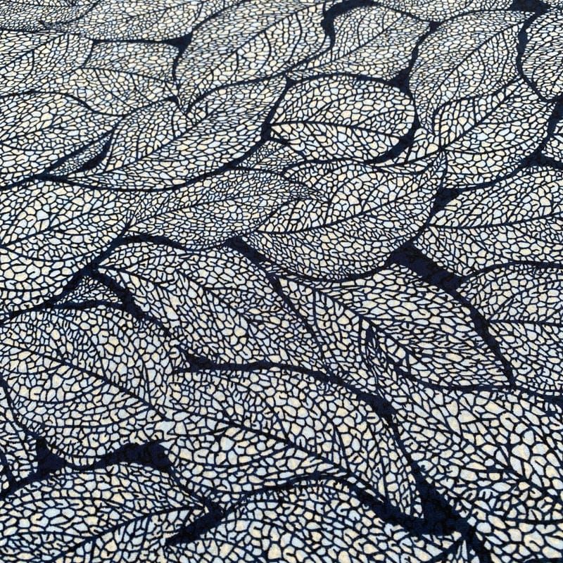 Tecido Liganete Estampada Folhagens Fundo Azul • Luema Tecidos