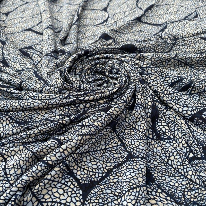 Tecido Liganete Estampada Folhagens Fundo Azul • Luema Tecidos
