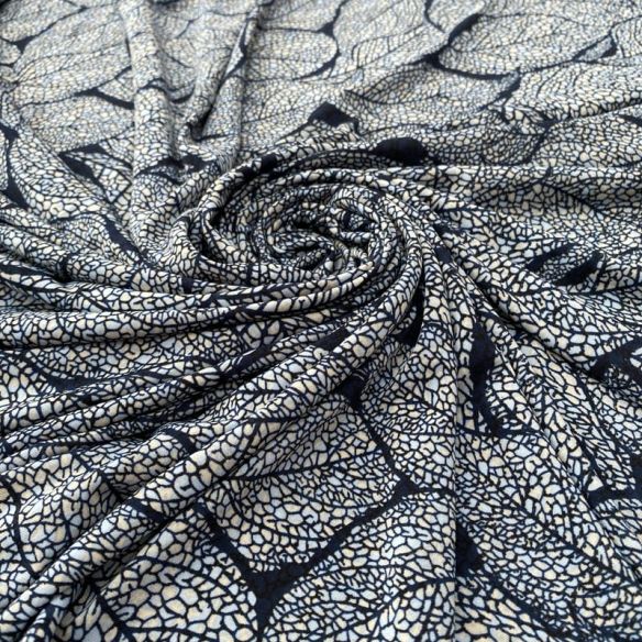 Tecido Liganete Estampada Folhagens Fundo Azul • Luema Tecidos