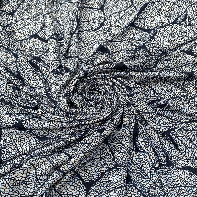 Tecido Liganete Estampada Folhagens Fundo Azul