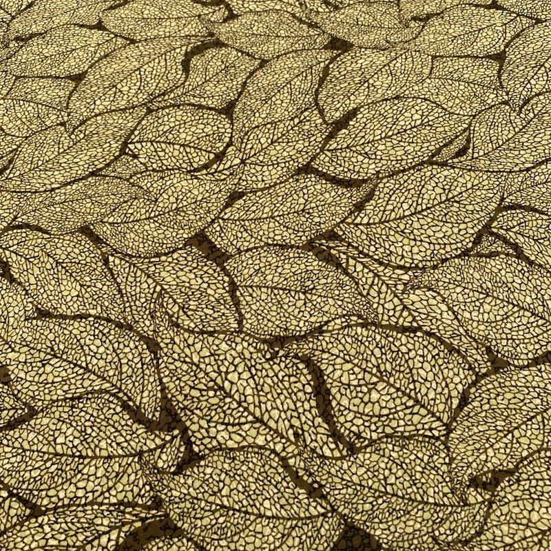 Tecido Liganete Estampada Folhagens Fundo Mostarda • Luema Tecidos