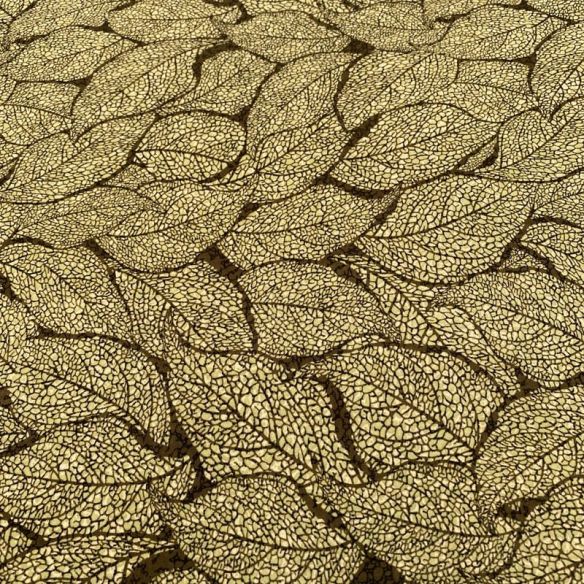 Tecido Liganete Estampada Folhagens Fundo Mostarda • Luema Tecidos