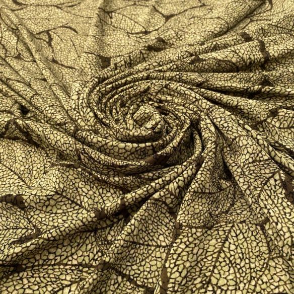 Tecido Liganete Estampada Folhagens Fundo Mostarda • Luema Tecidos