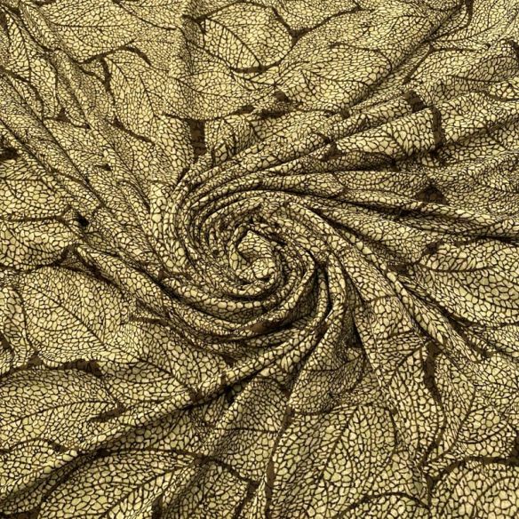 Tecido Liganete Estampada Folhagens Fundo Mostarda • Luema Tecidos