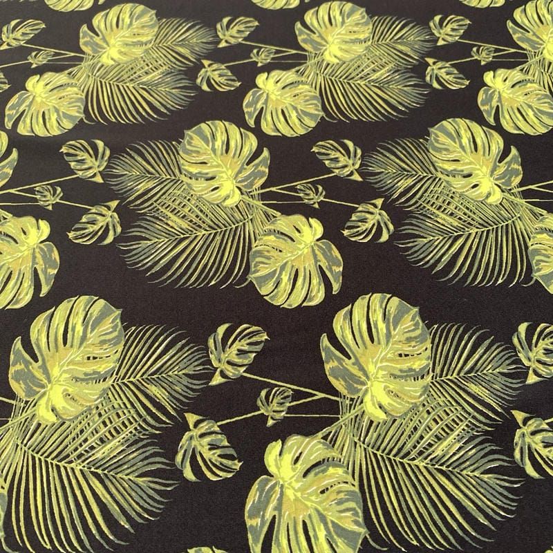 Tecido Malha Fluity Estampada Folhagens Verde • Luema Tecidos