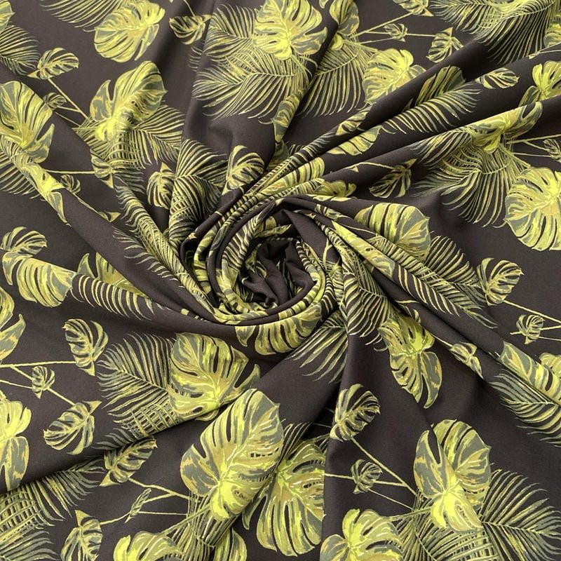 Tecido Malha Fluity Estampada Folhagens Verde