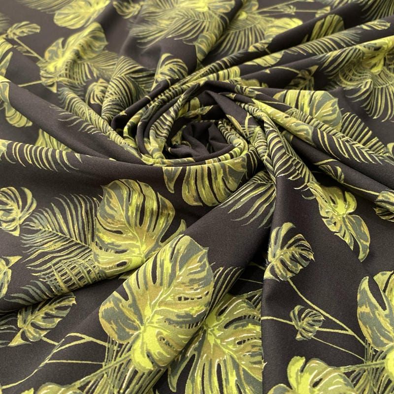 Tecido Malha Fluity Estampada Folhagens Verde • Luema Tecidos