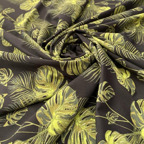 Tecido Malha Fluity Estampada Folhagens Verde • Luema Tecidos