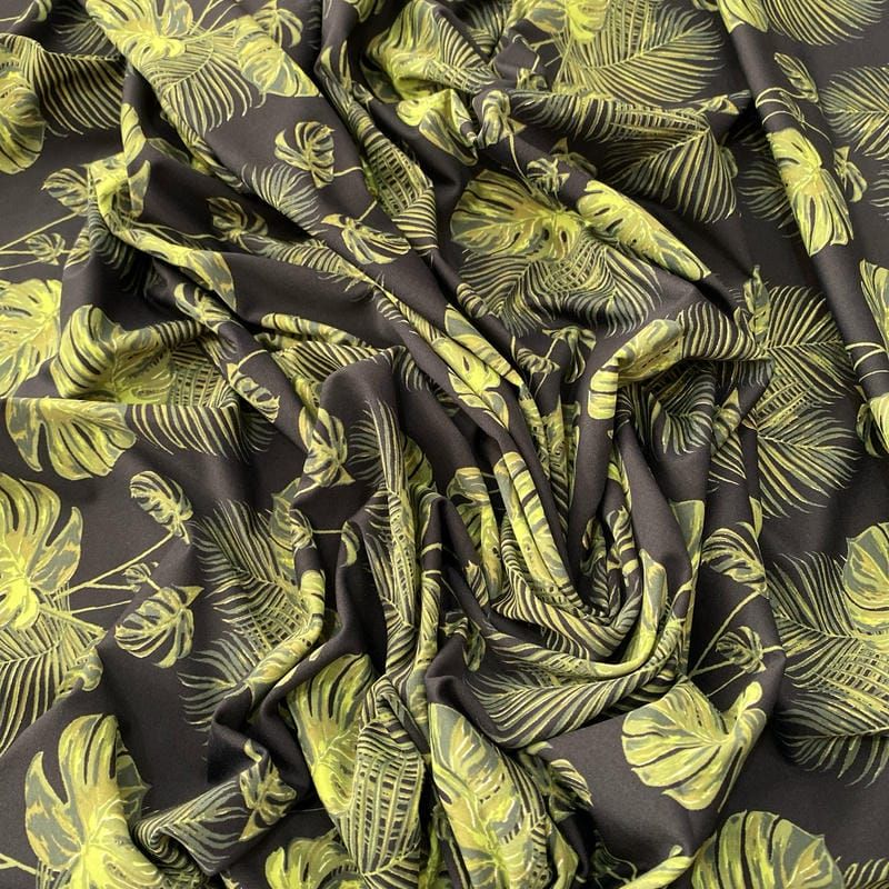 Tecido Malha Fluity Estampada Folhagens Verde • Luema Tecidos