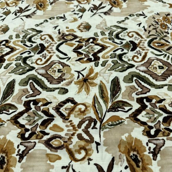 Tecido Viscolinho Estampado Floral Boho Terracota e Verde • Luema Tecidos