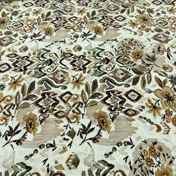 Tecido Viscolinho Estampado Floral Boho Terracota e Verde • Luema Tecidos