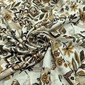 Tecido Viscolinho Estampado Floral Boho Terracota e Verde • Luema