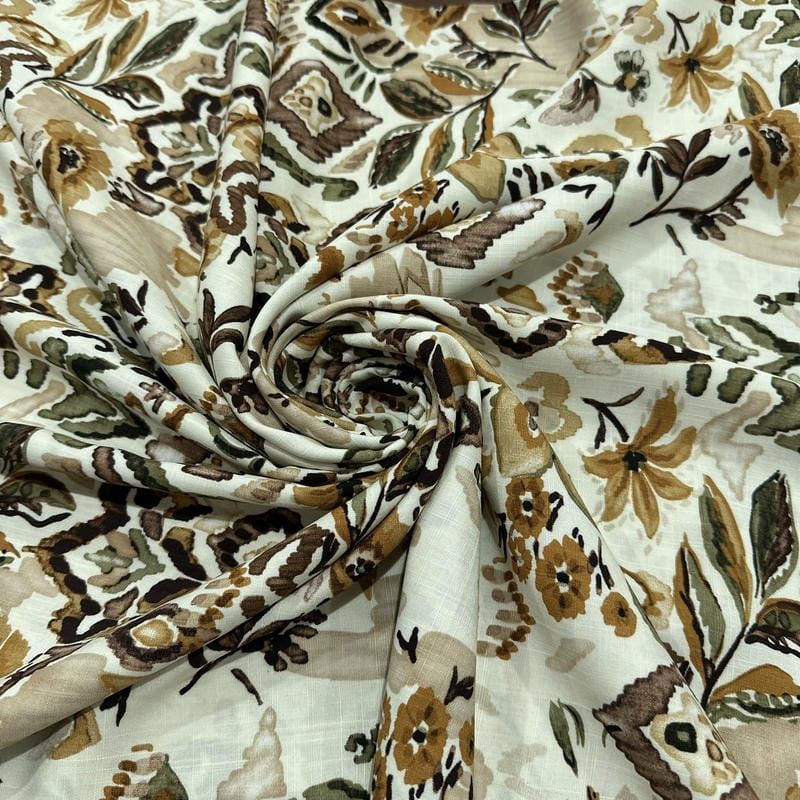Tecido Viscolinho Estampado Floral Boho Terracota e Verde