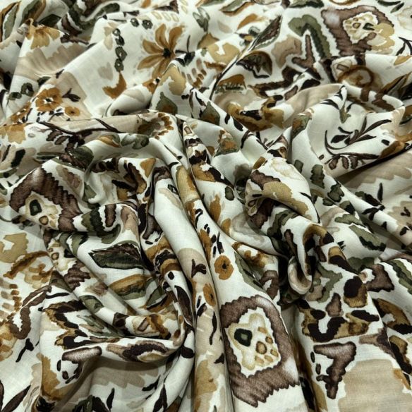 Tecido Viscolinho Estampado Floral Boho Terracota e Verde • Luema Tecidos