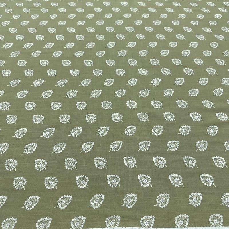 Tecido Viscolinho Estampado Mini-Cashmere Oliva • Luema Tecidos