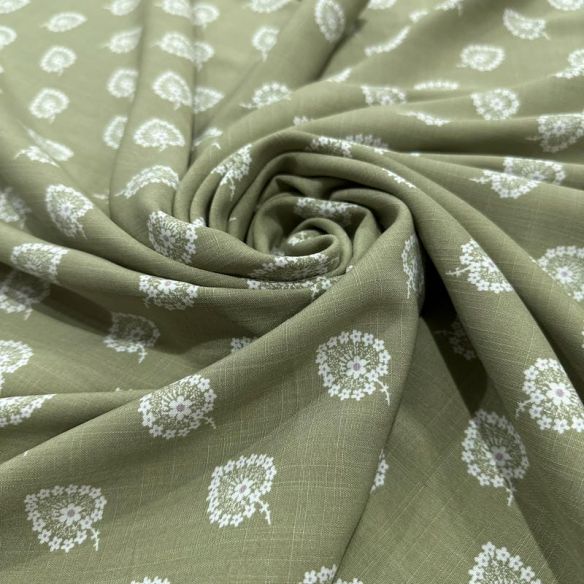 Tecido Viscolinho Estampado Mini-Cashmere Oliva • Luema Tecidos