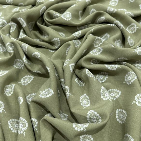 Tecido Viscolinho Estampado Mini-Cashmere Oliva • Luema Tecidos