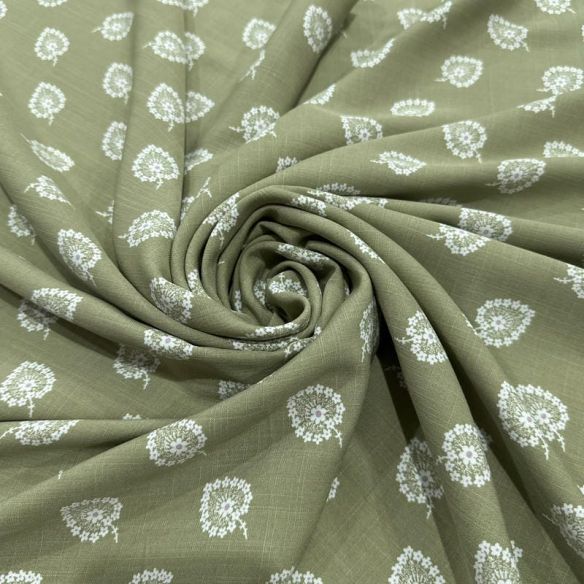 Tecido Viscolinho Estampado Mini-Cashmere Oliva • Luema Tecidos