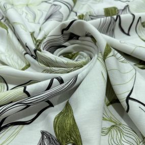 Tecido Viscolinho Estampado Floral Lineart Verde e Preto • Luema 2