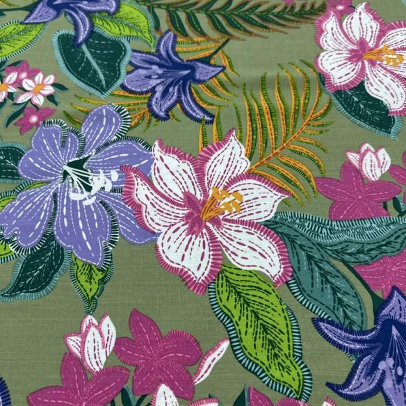 Tecido Viscolinho Estampado Floresta Tropical Neon • Luema Tecidos