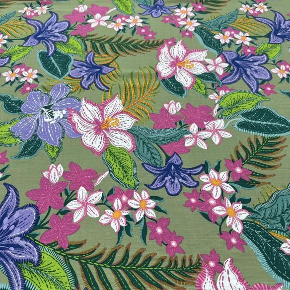 Tecido Viscolinho Estampado Floresta Tropical Neon • Luema Tecidos