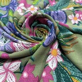 Tecido Viscolinho Estampado Floresta Tropical Neon • Luema Tecidos 2