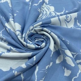 Tecido Viscolinho Estampado Rosas Azulejo • Luema Tecidos