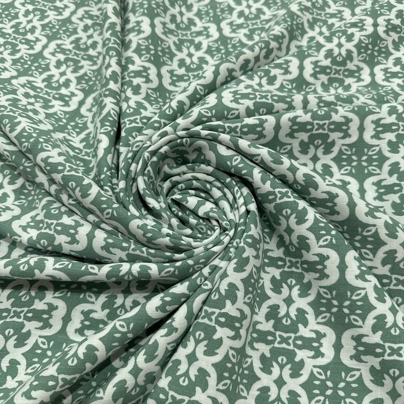 Tecido Viscolinho Estampado Mourisco Sálvia • Luema Tecidos