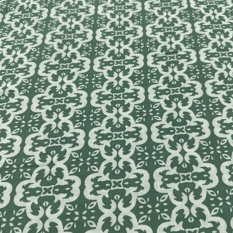 Tecido Viscolinho Estampado Mourisco Sálvia • Luema Tecidos