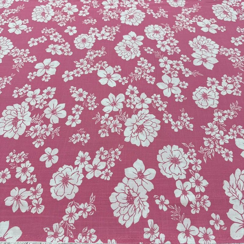 Tecido Viscolinho Estampado Jardim Pop Pink • Luema Tecidos