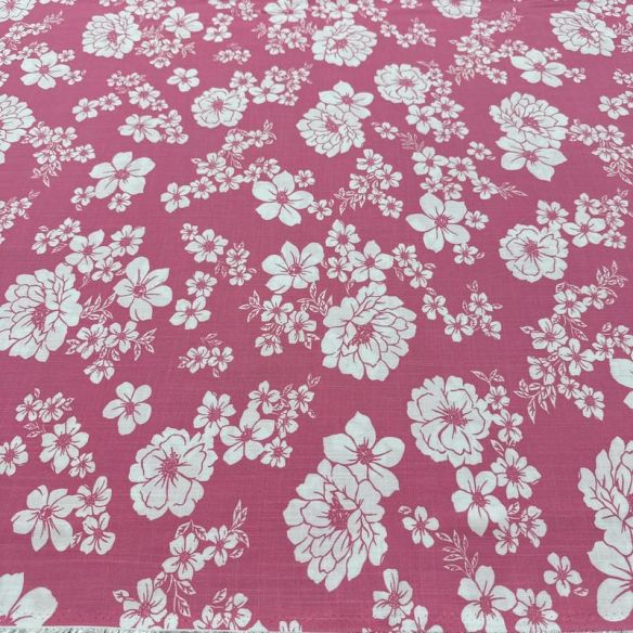 Tecido Viscolinho Estampado Jardim Pop Pink • Luema Tecidos