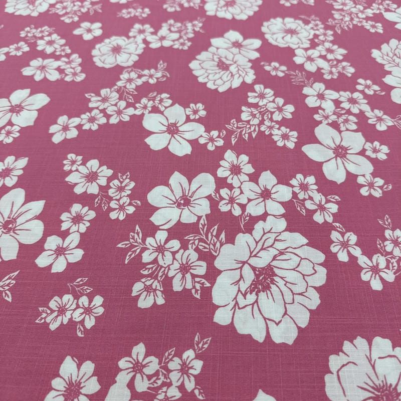 Tecido Viscolinho Estampado Jardim Pop Pink • Luema Tecidos