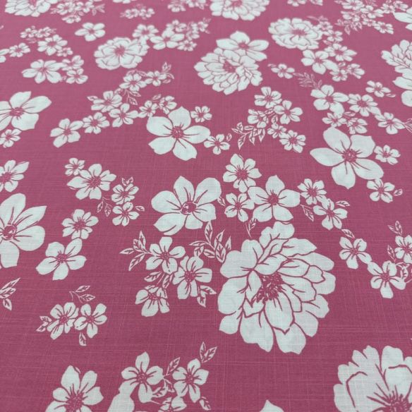 Tecido Viscolinho Estampado Jardim Pop Pink • Luema Tecidos