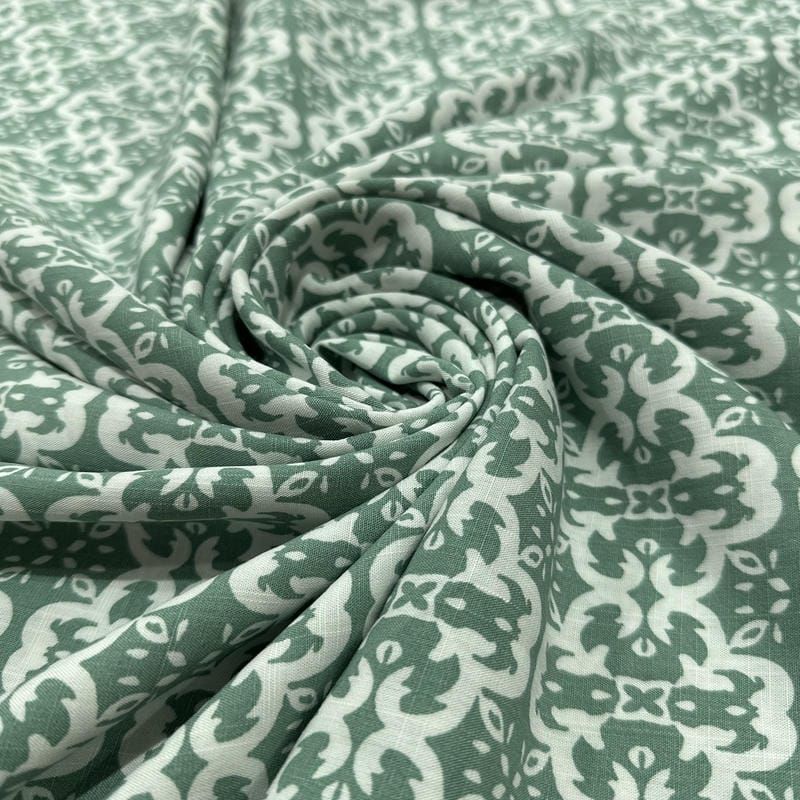 Tecido Viscolinho Estampado Mourisco Sálvia • Luema Tecidos